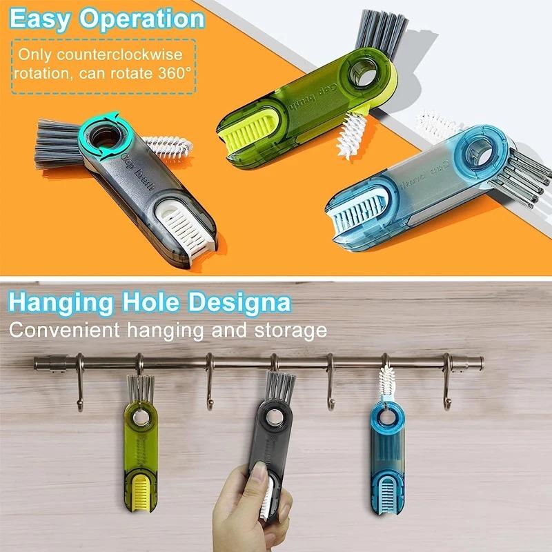 3-in-1 Cleaning Brush Water Bottle Lid Cleaning Brush Silicone Cleaner Multi-Purpose U-Shaped Cup Crevice Cleaning Brush