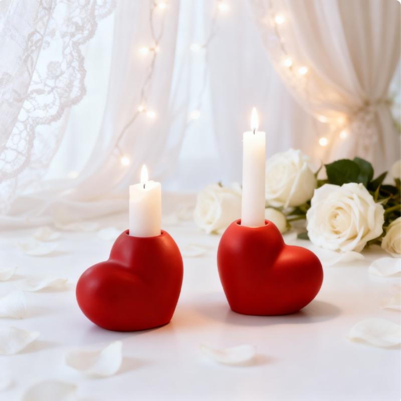 Modern Red Heart-shaped Ceramic Candlestick Valentine's Day Wedding Atmosphere Decoration