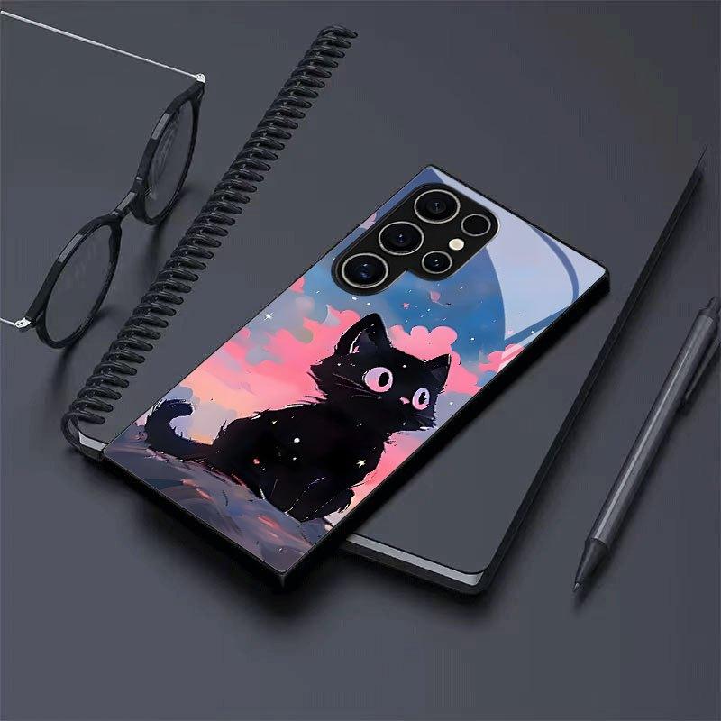 Phone Case Glass TPU PhoneCase for Samsung Galaxy S26 S25 S24 S23 S22 S21 FE Ultra Plus Dropresistant Cartoon Cat