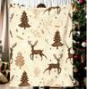 Christmas Elk and Trees Flannel Blanket - Modern Digital Print with Reindeer, Pine Tree & Snowflake Design for Home or Travel