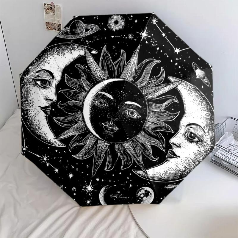 

Celestial Elements pattern, automatic folding umbrella, portable and foldable design, 8 ribs, a Christmas or birthday gift.