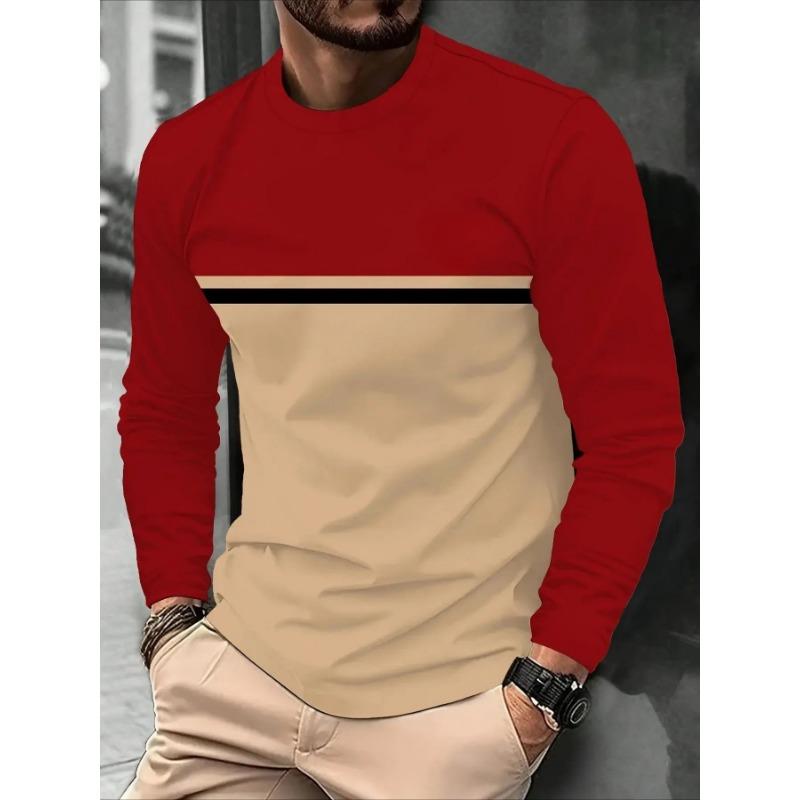 Men's Long-Sleeved Striped Printed T-Shirt - Comfortable and Breathable Shirt for Outdoor Leisure Streetwear
