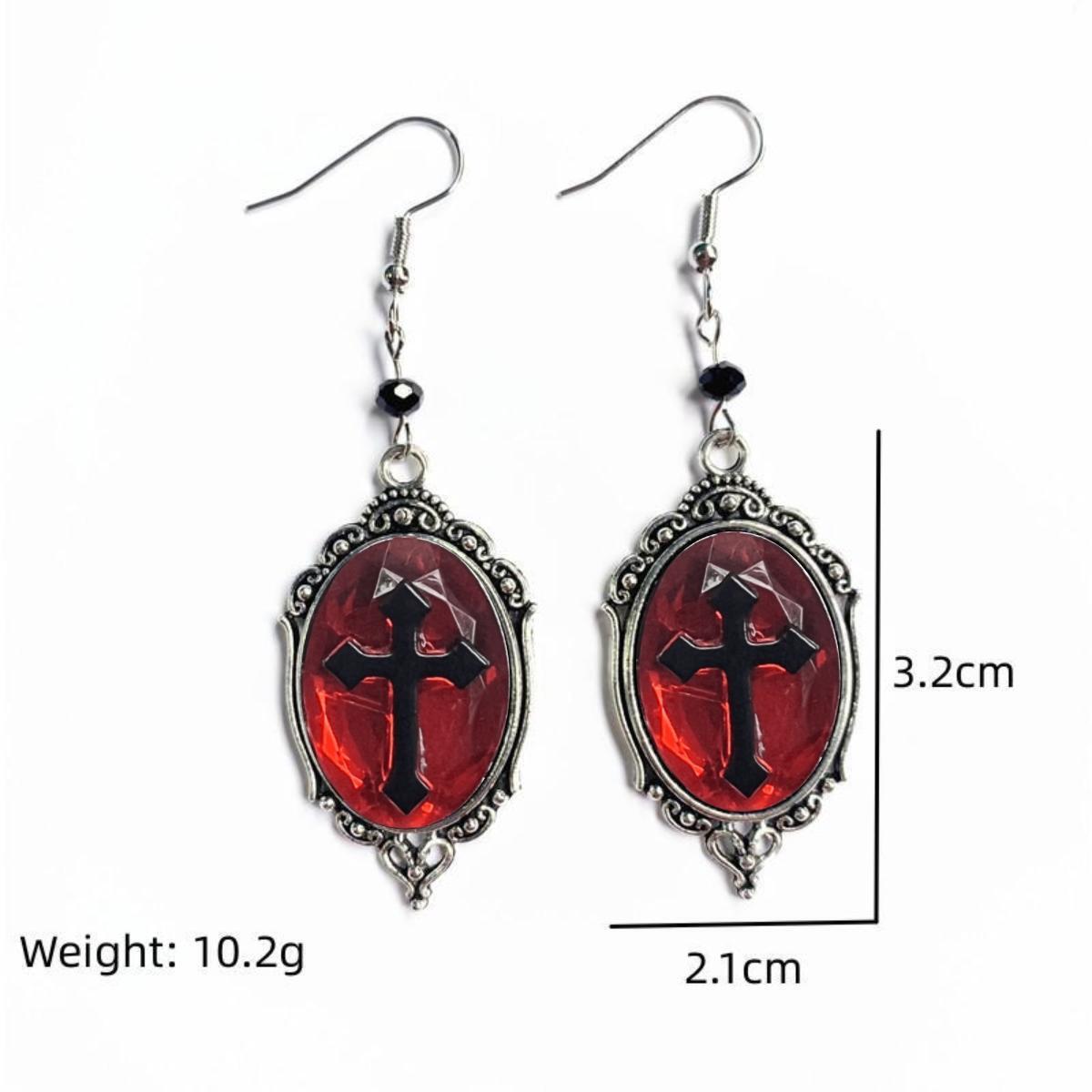 

Винтажные серьги-подвески с камеями в виде крестов, готическая бижутерия красного и черного цветов