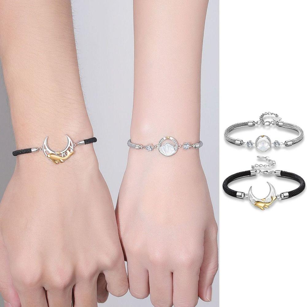2PCS Whale Couple Moon Bracelet Light Luxury Rope Weave Bracelet Lovers Bracelet  Couple Gift