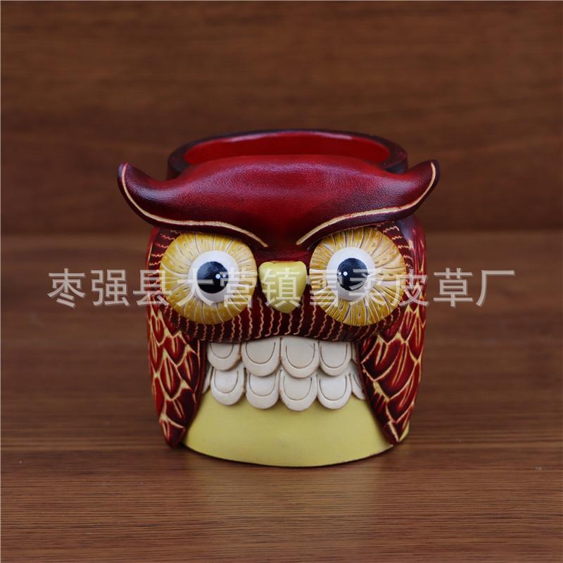 

First Layer Vegetable Tanned Cowhide Owl Pen Holder Storage Box Office Desktop Cute Cartoon Ornament Creative Birthday Gift красный