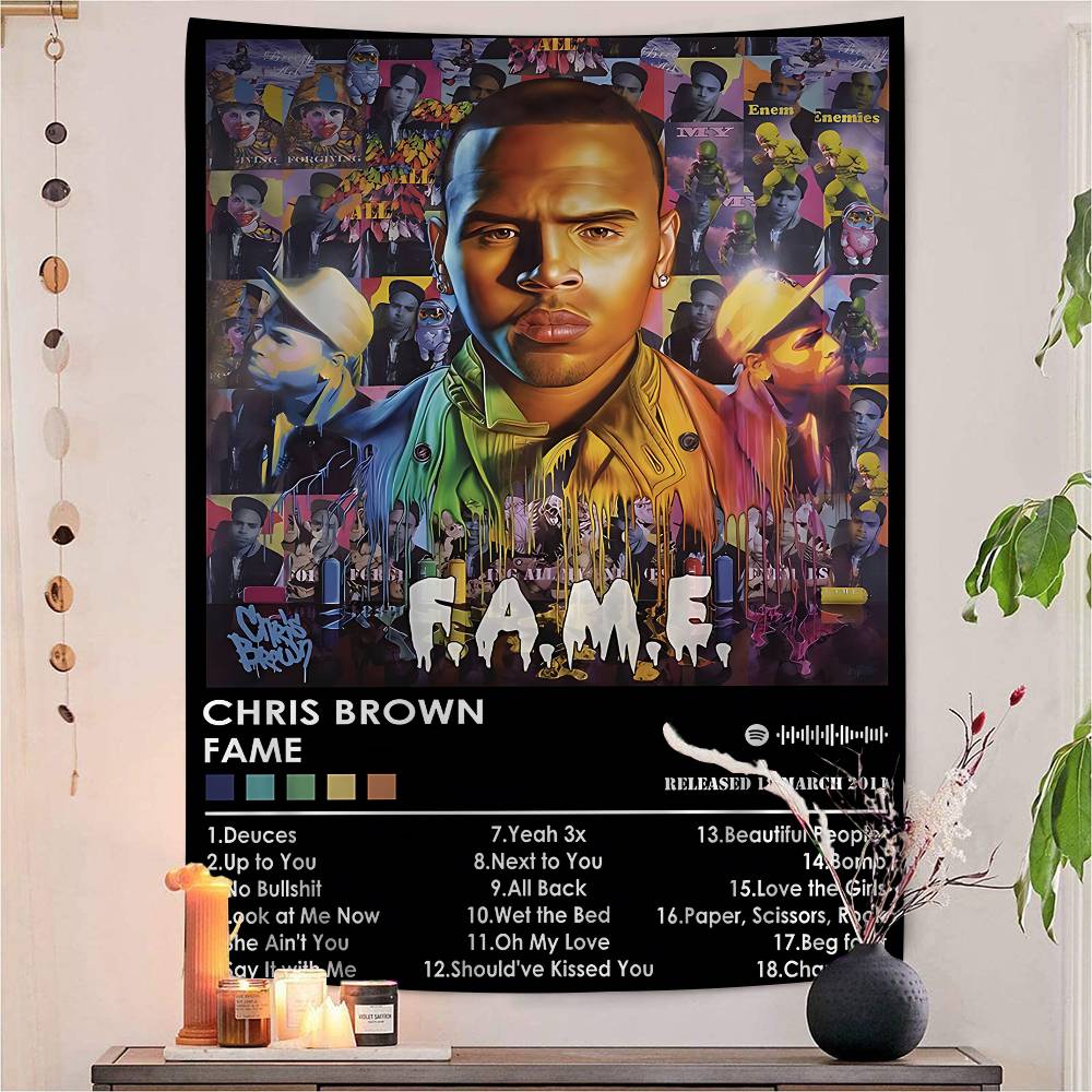Cchris Bbrown Rapper Diy Wall Tapestry For Living Room Home Dorm Decor Wall Art Decor