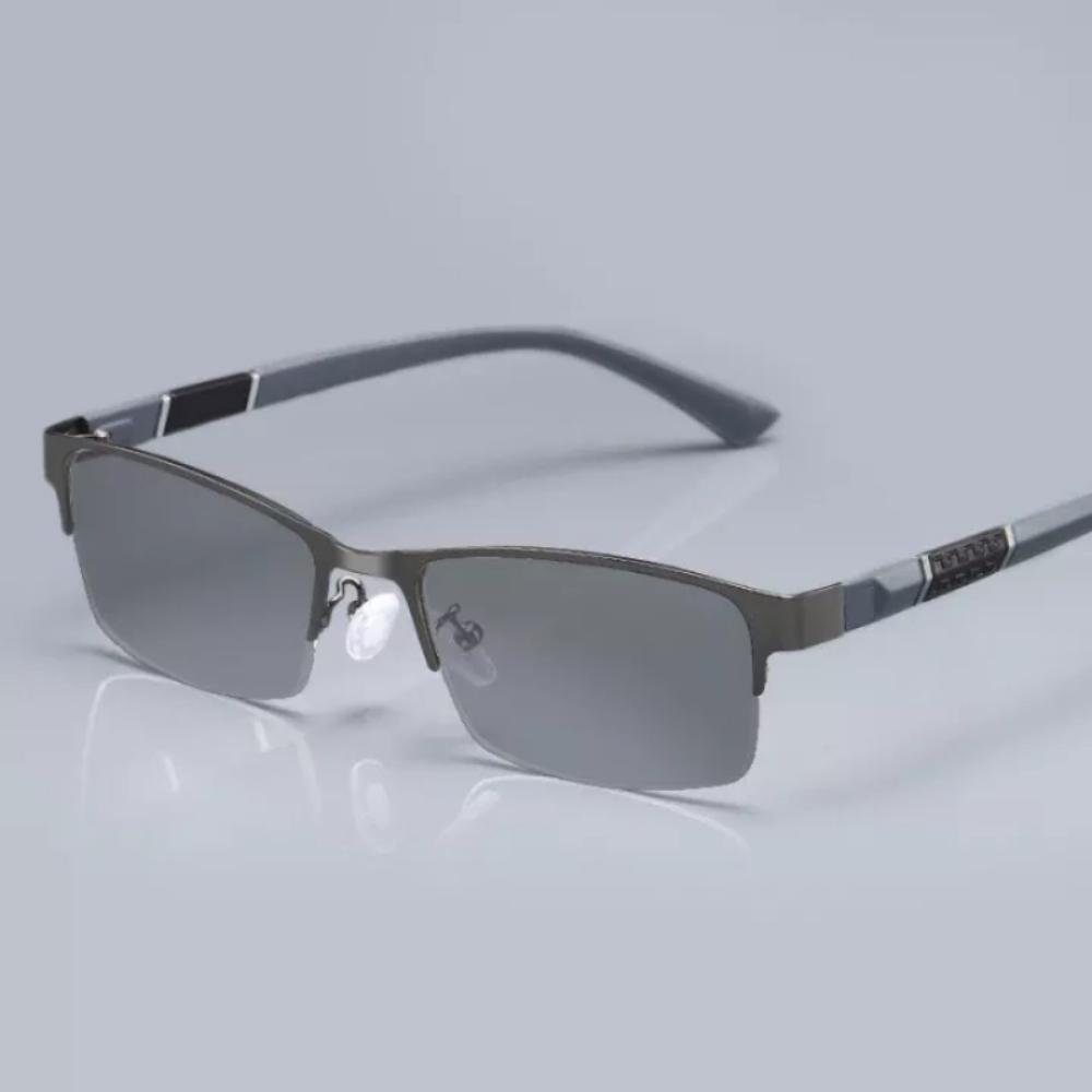 Photochromic Blue Light Glasses Half-frame Diopter Business Male Myopia Eyeglasses Fashion Sunglasses 0 To -6 0