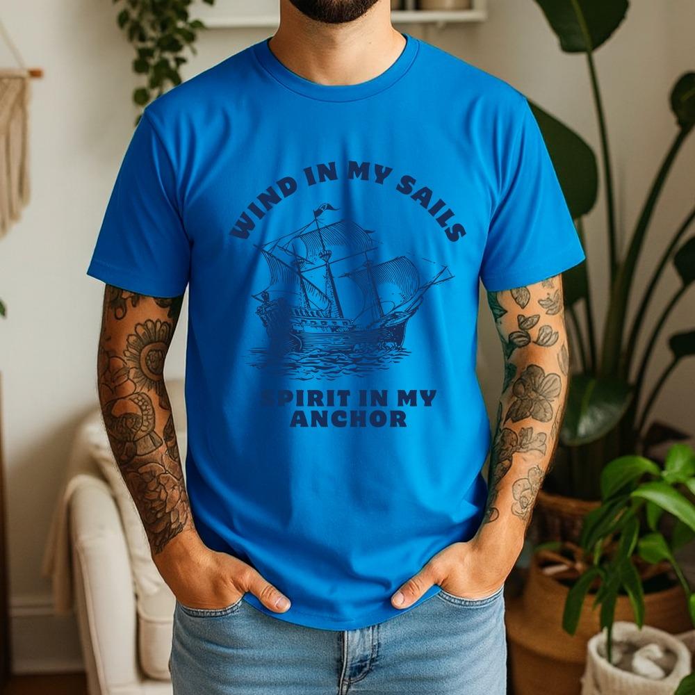 Men's Cotton T Shirt Wind In My Sails Sea Retro Style Casual Daily Comfortable Breathable Short Sleeved
