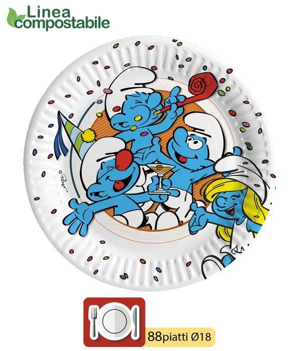 Set de vaisselle jetable - puffi - az024 - 24 assiettes - 24 verres - compostable