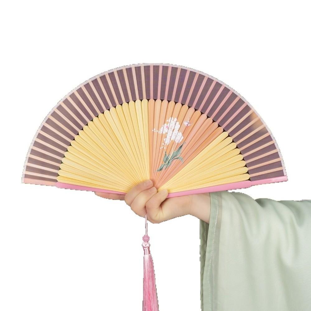 Floral Pattern Silk Bamboo Fan Exquisite Dance Fan Portable Chinese Style Fan Home Decoration