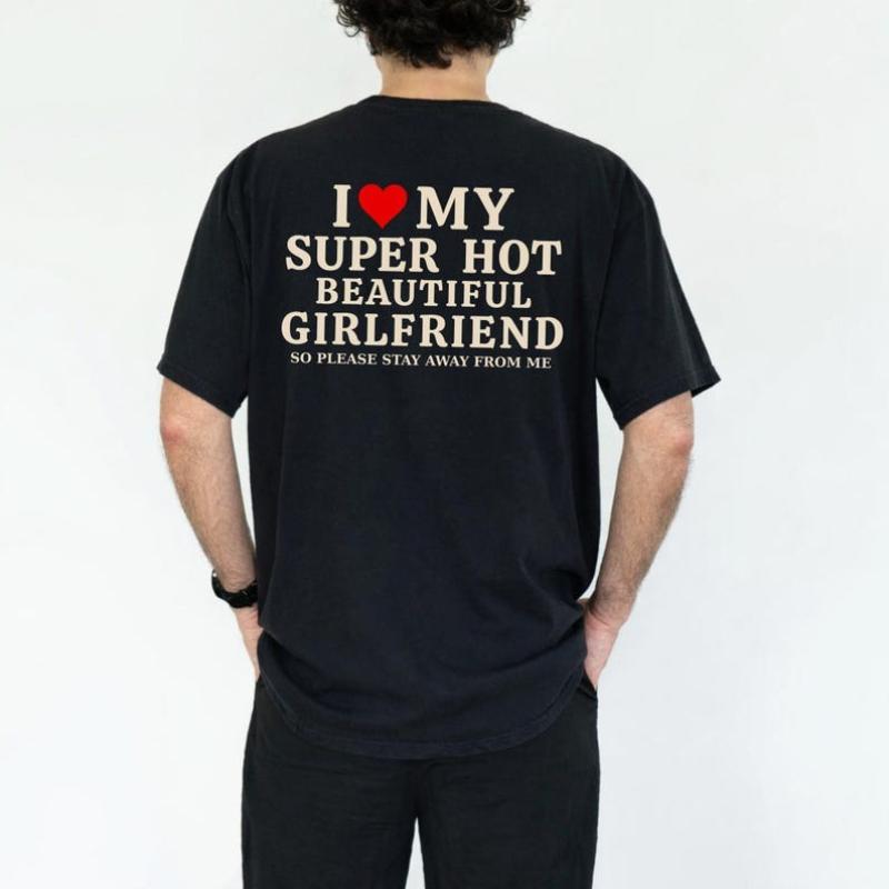I Love Funny Boyfriend Gift I Hot Heart My Girlfriend Shirts Valentine Printed TShirt Tops Casual Style Regular Short Sleeve S