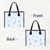 Elegant Blue Floral Pattern Tote Bag Casual Large Capacity Portable Shopping Handbag for Daily Use