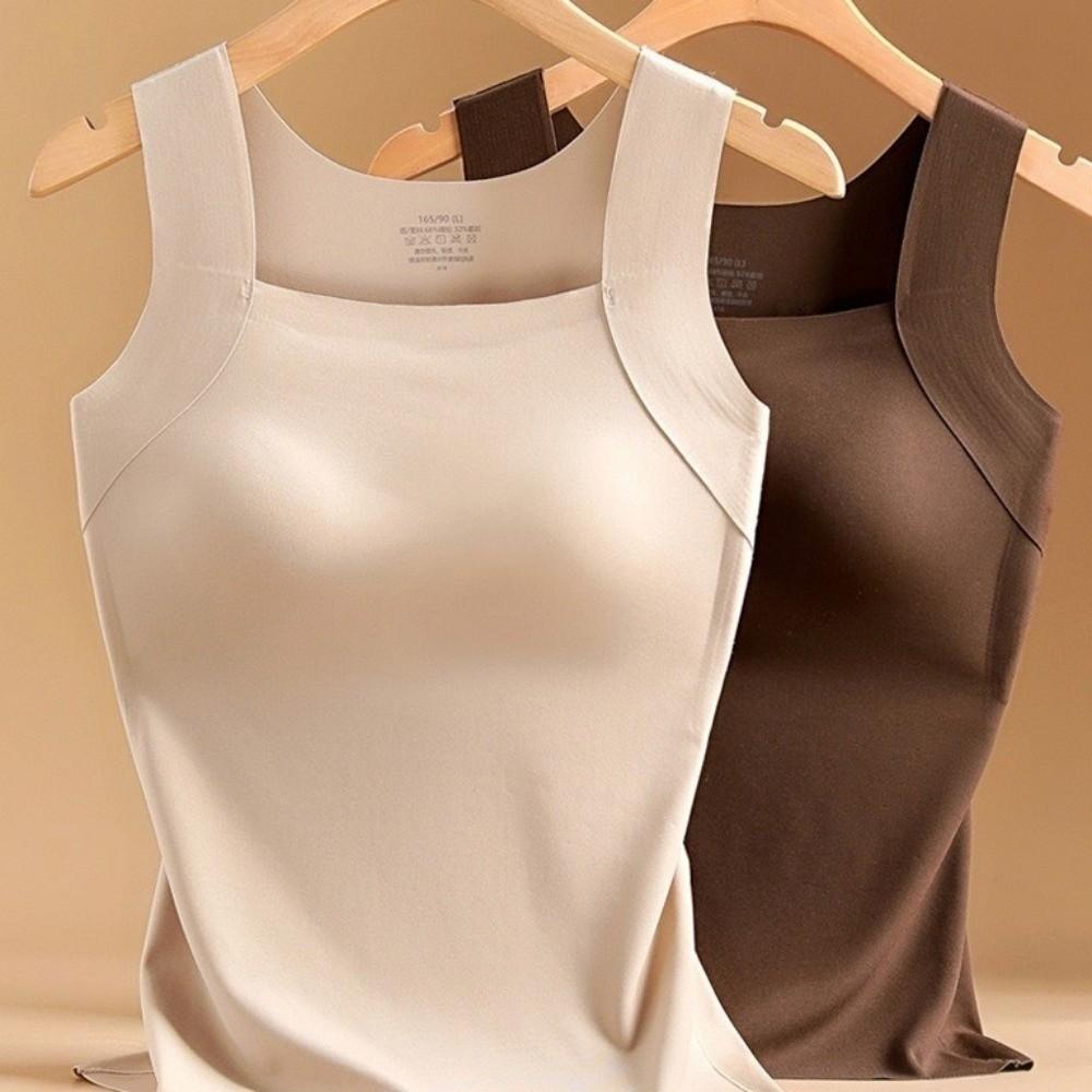 U Neck Seamless Camisole Fixed Cup Velvet Camisole Comfortable Thermal Vest Single Wear
