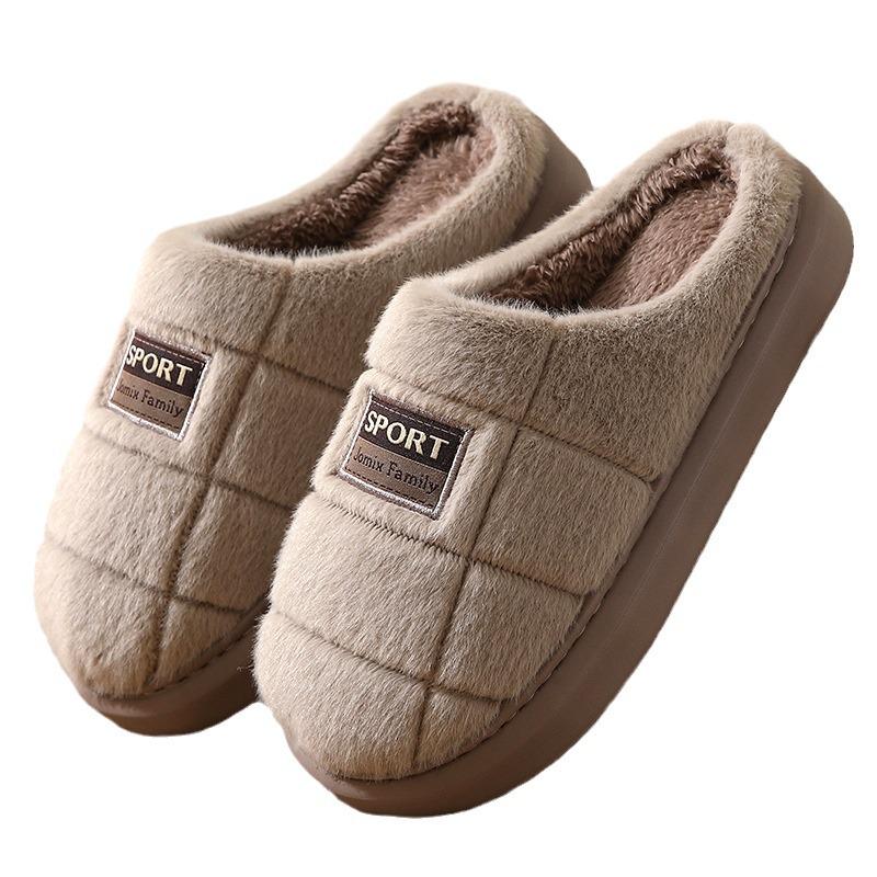Men's Winter Cotton-Fur Slippers, Color-Matched with Thick Soles
