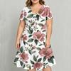 Women Plus Size Floral Printed Two Piece Set Short Sleeve Tie Front Shrug Strappy Flared Dress