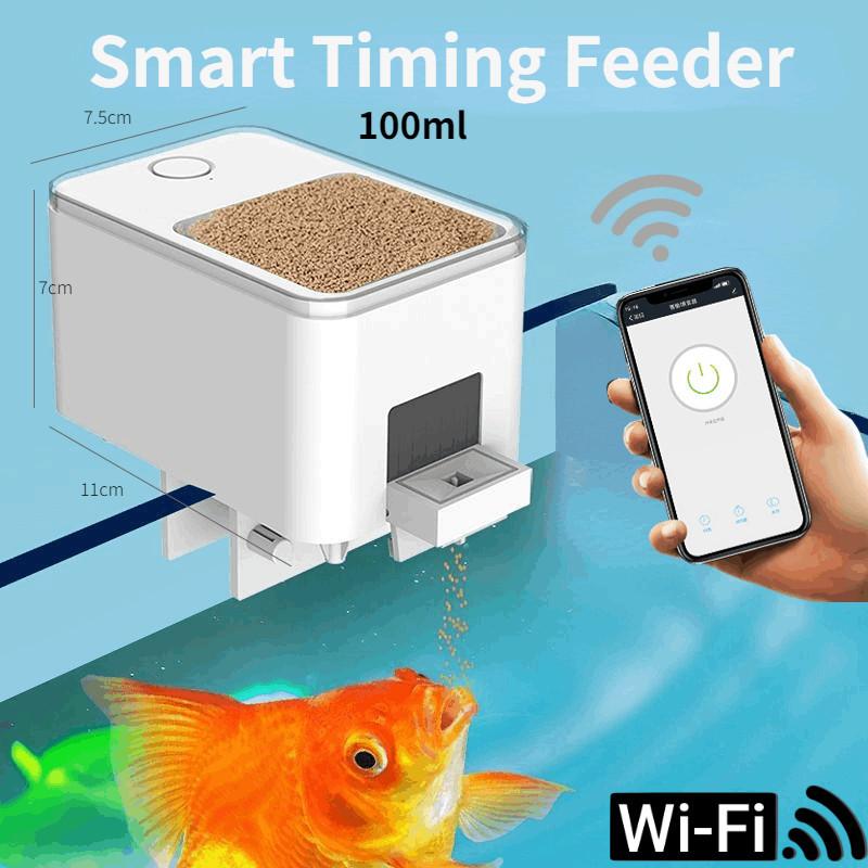 200ml/100ml/450ml/200ml Intelligent Timing Food Dispenser Wifi Smart Phone App Remote Control Fish Feeding Device Automatic Aquarium Fish Tank Feeder