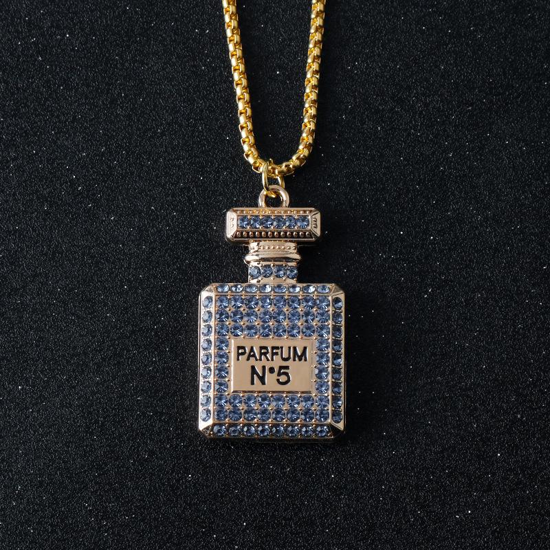 Exquisite Rhinestone-Inlaid Perfume Bottle Pendant Necklace & Car Keychain
