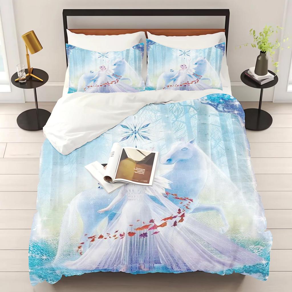 Prinzessin Elsa Frozen Aufdruck Schlafzimmer Bettwäsche Set Bettbezug Weihnachtsgeschenke Komfort Cartoon Mit Kissenbezug