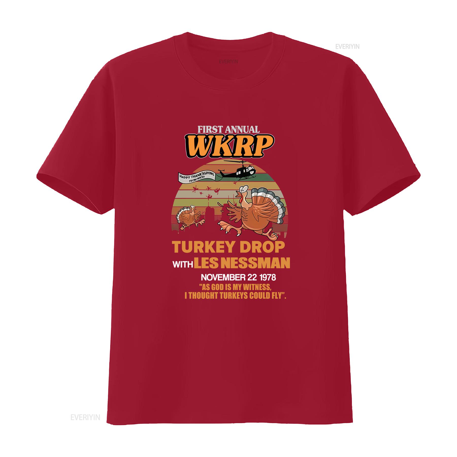 

Thanksgiving Vintage Style Funny First Annual WKRP Turkey Drop Les Nessman T Shirt vintage Washed Top For Everyday Wear Casual S