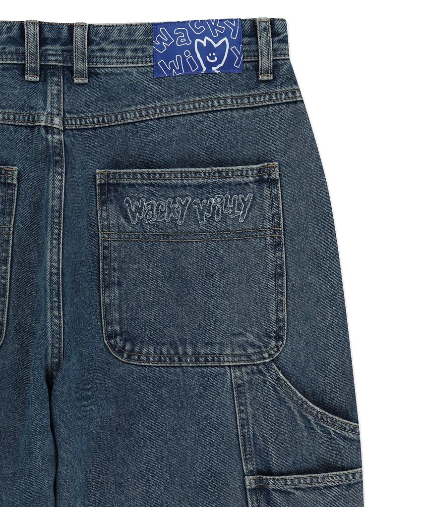 WACKY WILLY Double Knee Multi-Pocket Denim Pants Sky Blue