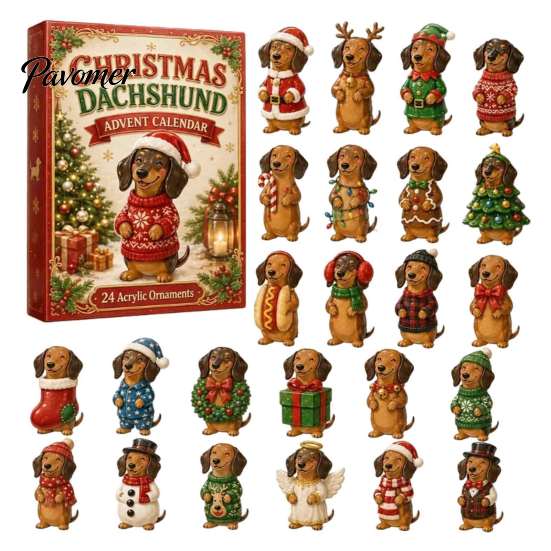Holiday Dog Advent Calendar 2026 Dachshund Calendar, 24 Days Collectible Surprises with 2D Christmas Ornaments Festive Puppy Figures for Lovers Family
