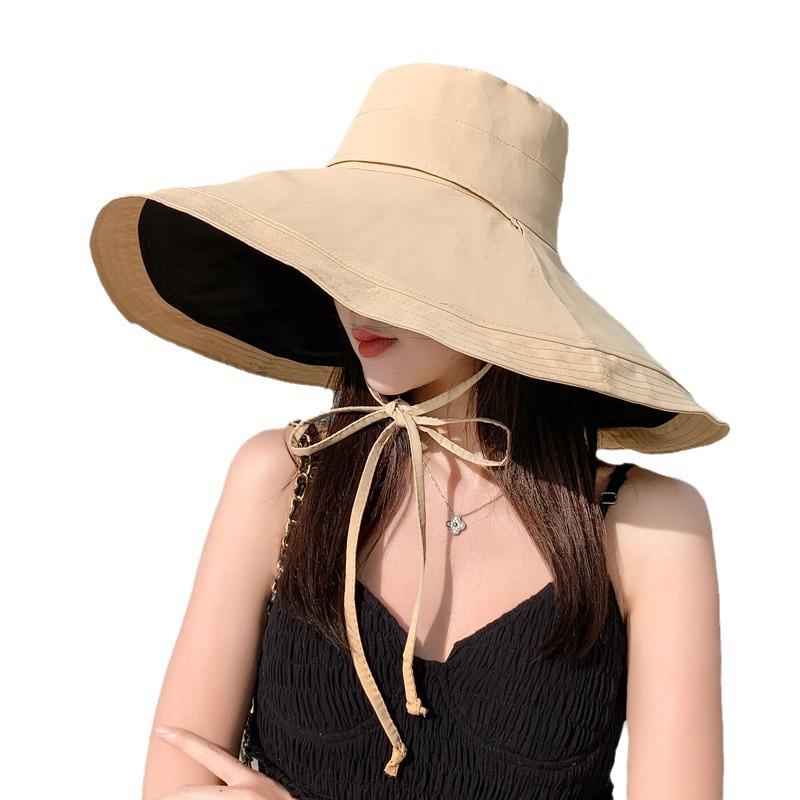 Hat Summer Women's New Seaside Beach Big Brim Sunscreen Sunshade Sun Hat Double-sided Wear Big Head Circumference Bucket Hat