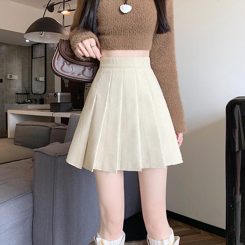 Plus Size Women s High Waist Corduroy A-line Pleated Skirt 4XL