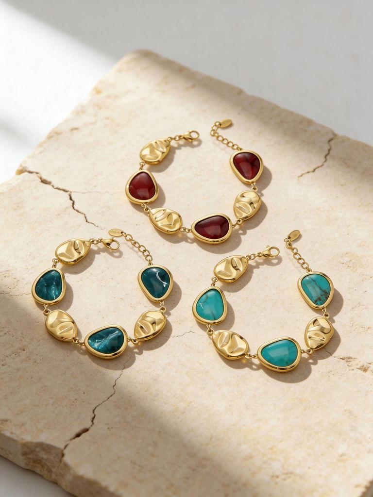 18K Gold-Plated Stainless Steel Water Drop Resin Bracelet: European & American Stylish Luxury Fashion Accessory