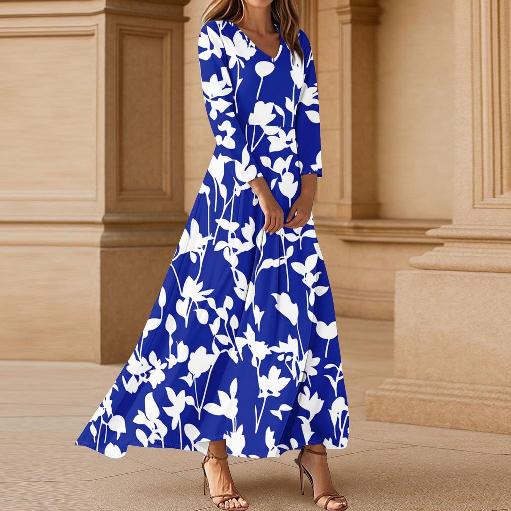 Women's Three-quarter Sleeves Fashionable Floral Print Loose Casual Comfortable Dress