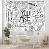 Positive Energy Graffiti Tapestry, Black White Wall Hanging, Motivational Wall Decor for Bedroom Dorm, Street Style