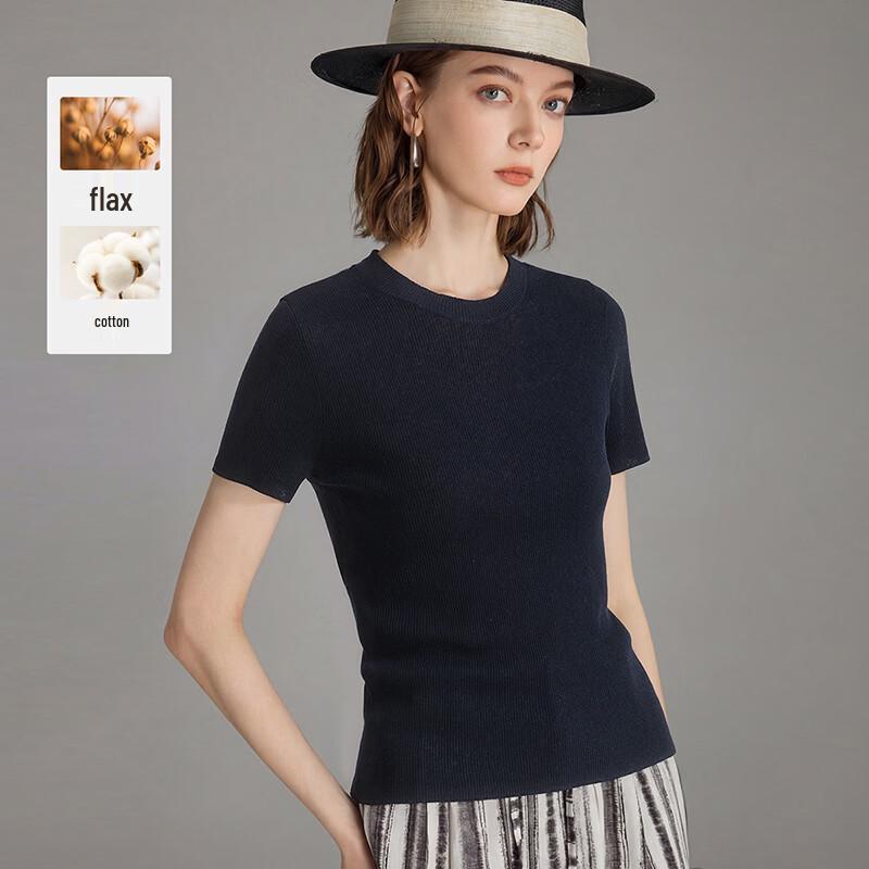 Wudao French Round Neck Linen Blend T-Shirt L
