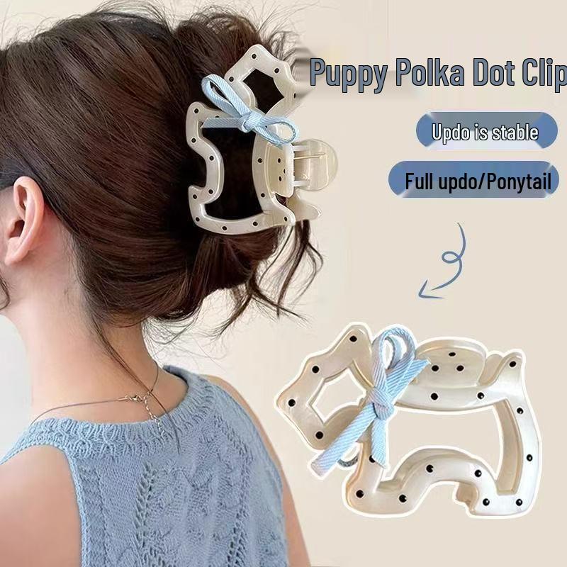 Koreanischer Eleganter Kürbisbogen Polka Dot Haarspange - Groß, Cremige Texturierte Hochsteckfrisur-Accessoire