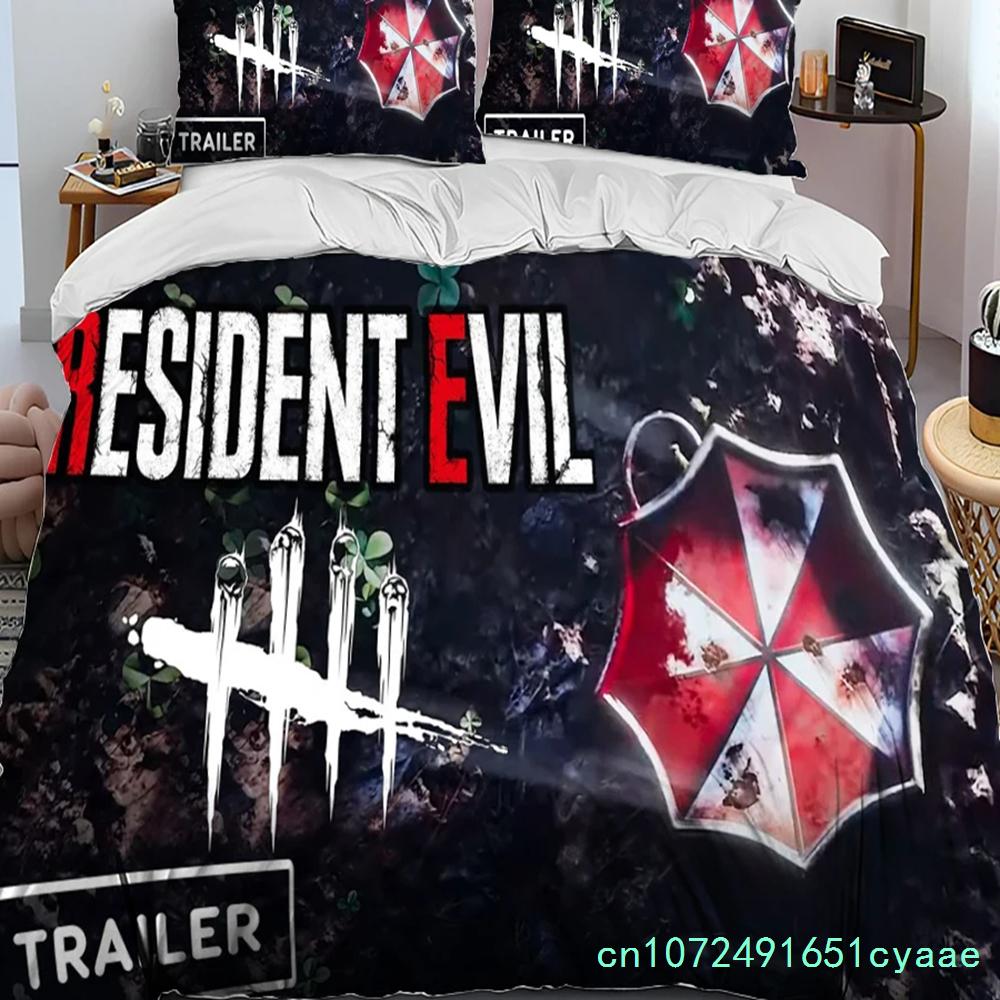 3D R-Resident Evil Oyunları Oyuncu Yorgan Yatak Takımı,Nevresim Yatak Seti Yorgan Kılıfı Yastık Kılıfı,King Queen Boy Yatak Takımı Erkek Çocuklar
