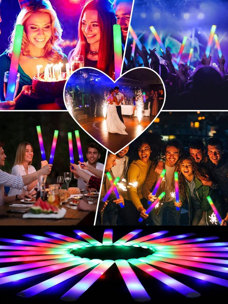 20/30pcs LED Foam Glow Sticks Cheer Tube Wedding Baton Wands 3 Modes Flashing Strobe Stick Glow in The Dark Party Supplies
