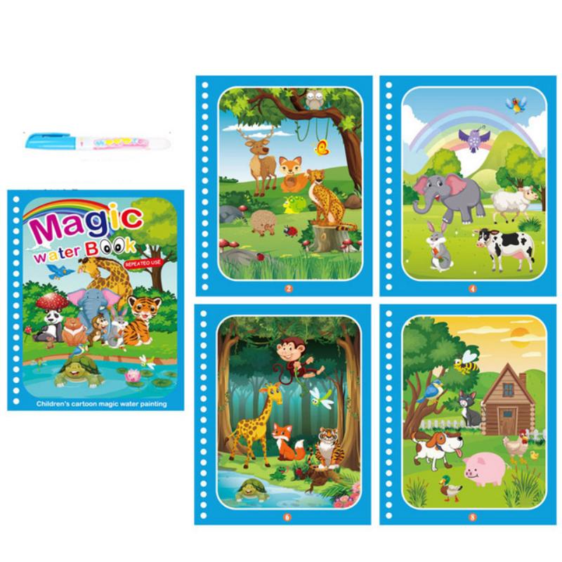 Non-Toxic 1 Book+1 Pen Reusable Coloring Book Water Painting Book Sensory Early Education Puzzle Drawing Toys