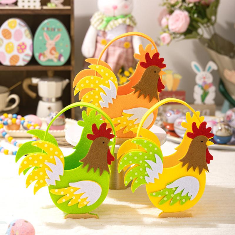 Exquisite Rooster Candy Box Cut Cartoon Cock Felt Chicken Basket Portable Small Easter Storage Case Cosmetic