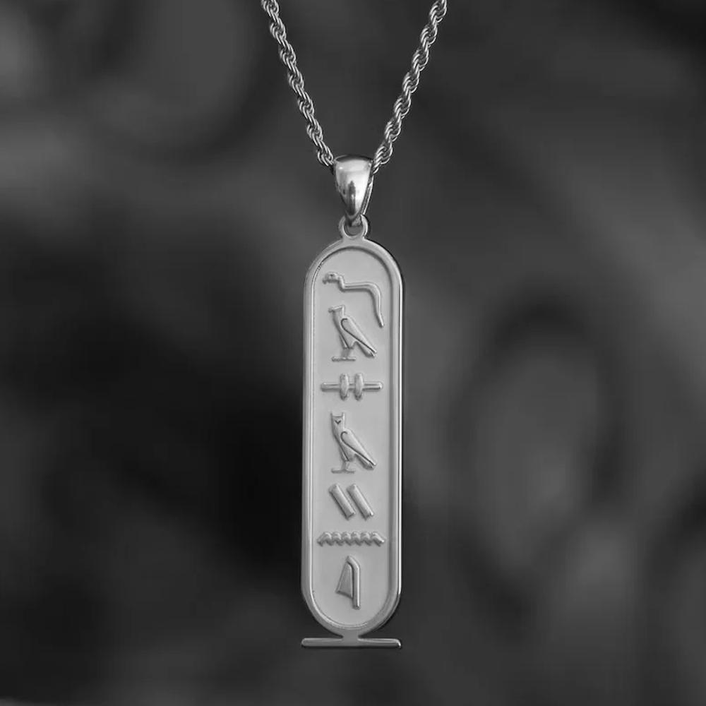 

Engraved Egypt Cartouche Pendant for Women Men Customized Hieroglyphs Name Necklace Personalized Ancient Egyptian Script Jewelry 3mm Vine Chain
