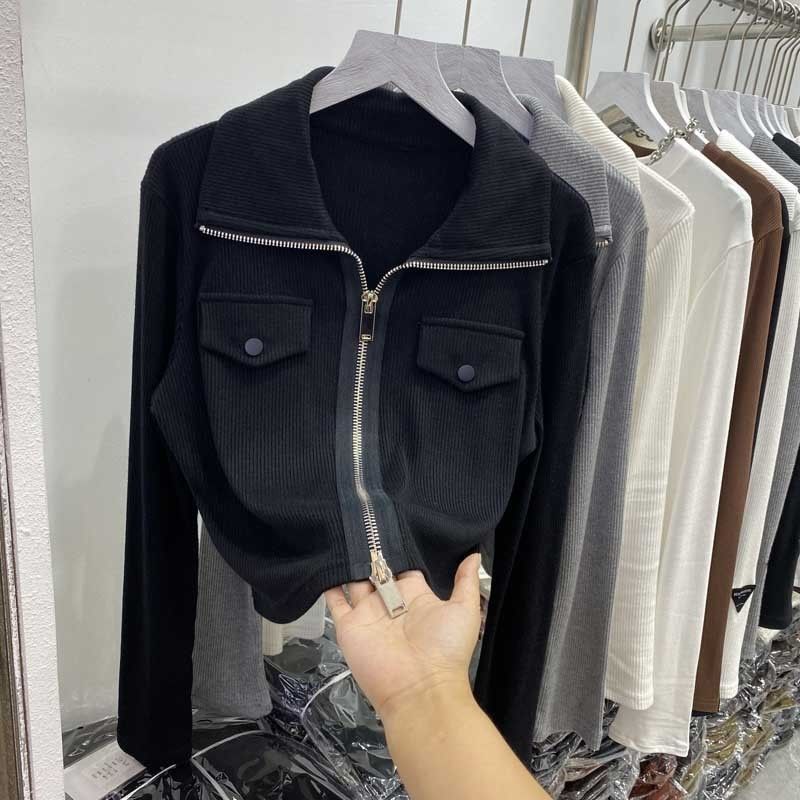 

Футболка-поло с длинным рукавом, женский весенний кардиган нового дизайна, облегающий верх с низом XXL