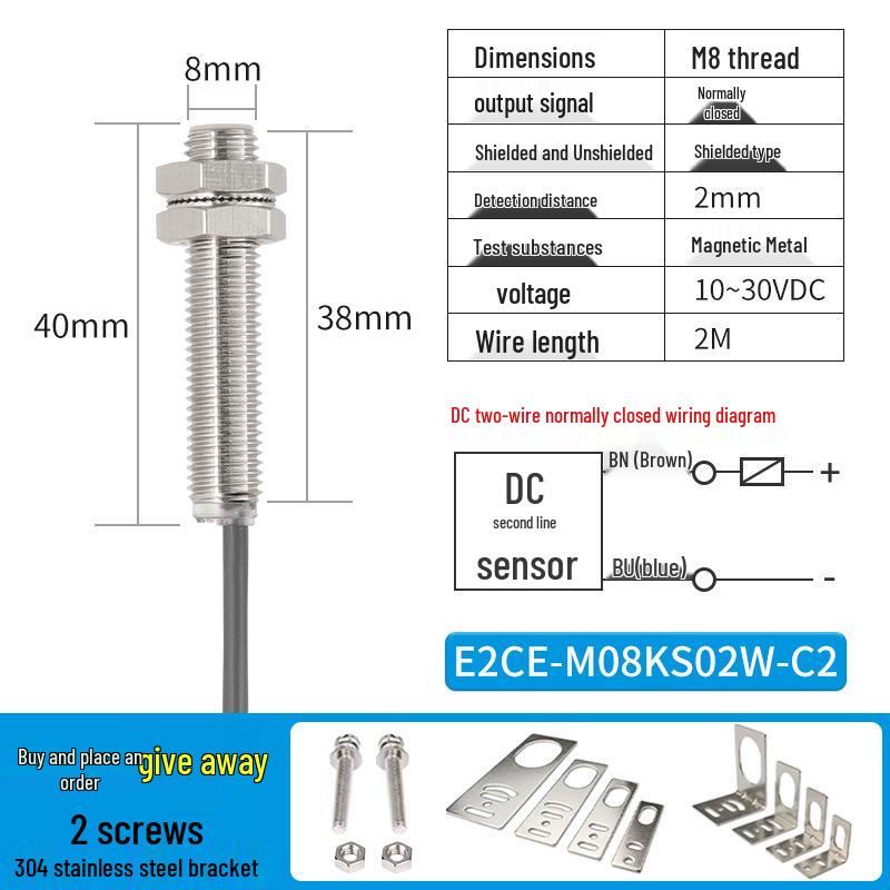 Waterproof Inductive Proximity Switch, Two-Wire, M8/M12/M18/M30, NPN NO/PNP NC
