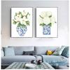 Stampe di Ortensia Magnolia Cinese Blu e Bianca Arte Chinoiserie Pittura su Tela Arte da Parete da Galleria Immagine Poster Decorazione Murale di Tendenza