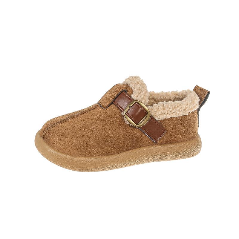 Winter Children Girls Cotton Shoes with Fleece Lining Retro Soft Sole Toddler Shoes