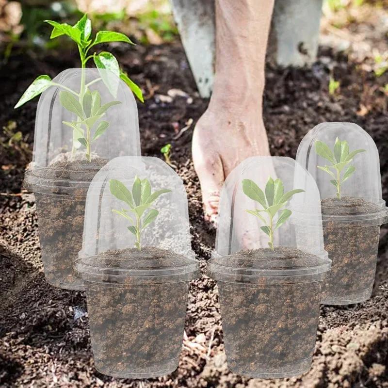5/10PCS Clear Seedling Nursery Pots with Breathable Cover Seed Starting Grow Cup Flower Plant Containers Garden Vegetable Pot