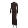 Damen Herbst und Winter Mode Temperament High Neck Langarm Slim Schlitz Kleid