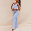 Women's Fashion Solid Color Plush Sweater V-neck Knitted Vest Crop Top and Long Pants Two-piece Suit