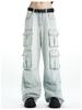 Unisex Light Wash Wide-Leg Workwear Jeans with Multi-Pocket Heavy-Duty Design