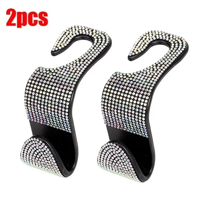 2Pcs Car Seat Back Hook Bling Diamond Hanger Backseat Auto Back Universal Headrest  Storage Holder Car Interior Accessories