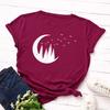 Starry Sky Moon Forest Pattern Cotton Loose Round Neck Short Sleeve Women's T-shirts
