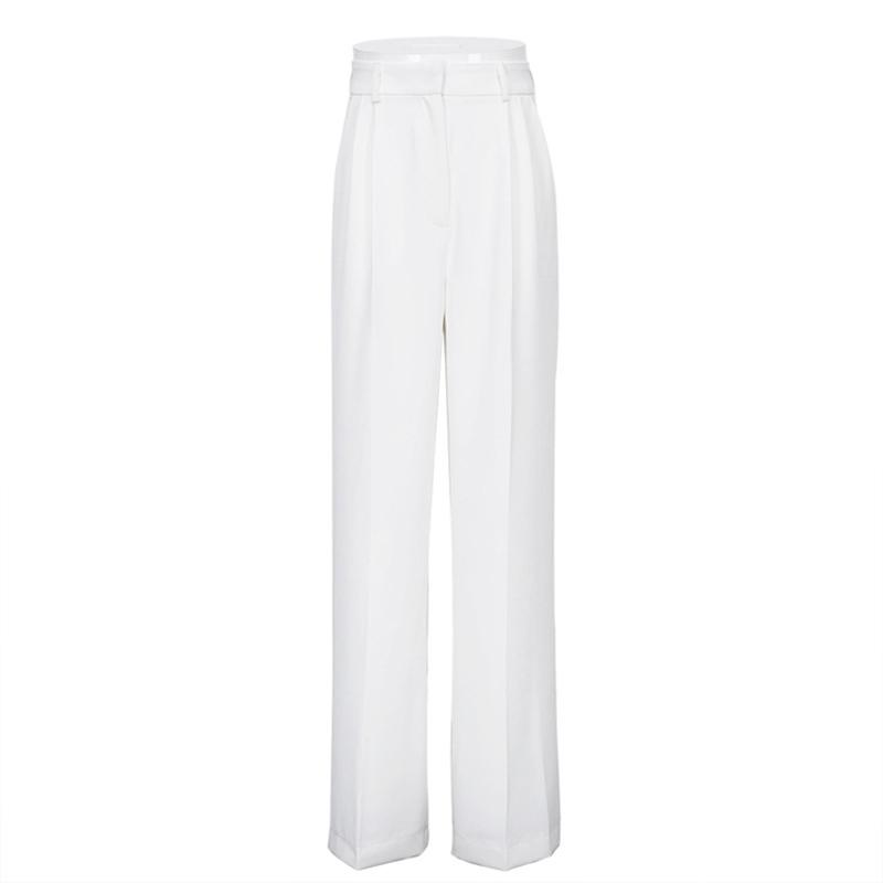 WTEMPO Blue Office Lady's Pants Loose Full Length Ladies Trousers Solid Casual High Waist Wide Leg Pants for Women