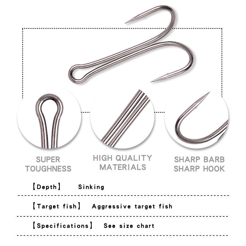 50-Pack Double Frog Hooks with Barbs - Anti-Snag Chicken Claw Artificial Bait for Fishing
