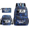 3 Piece School Backpack Set for Students Large Capacity Oxford Cloth Schoolbag with Shoulder Strap and Pencil Case